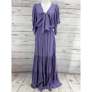 Mustard Seed Women's Lavender Tie Front Tiered Smocked Maxi Dress Small